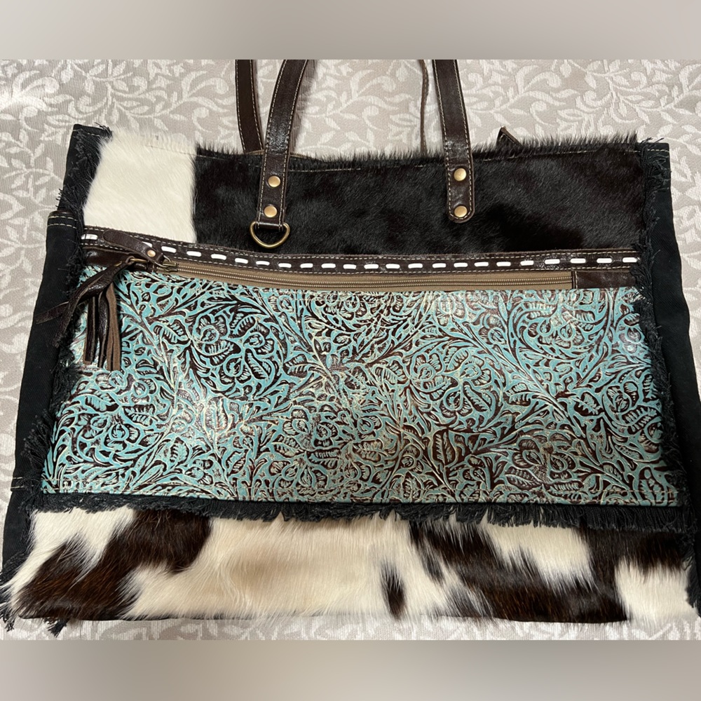 Myra cowhide & leather weekender bag